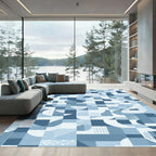 Geometric Blue Abstract Wave Rug