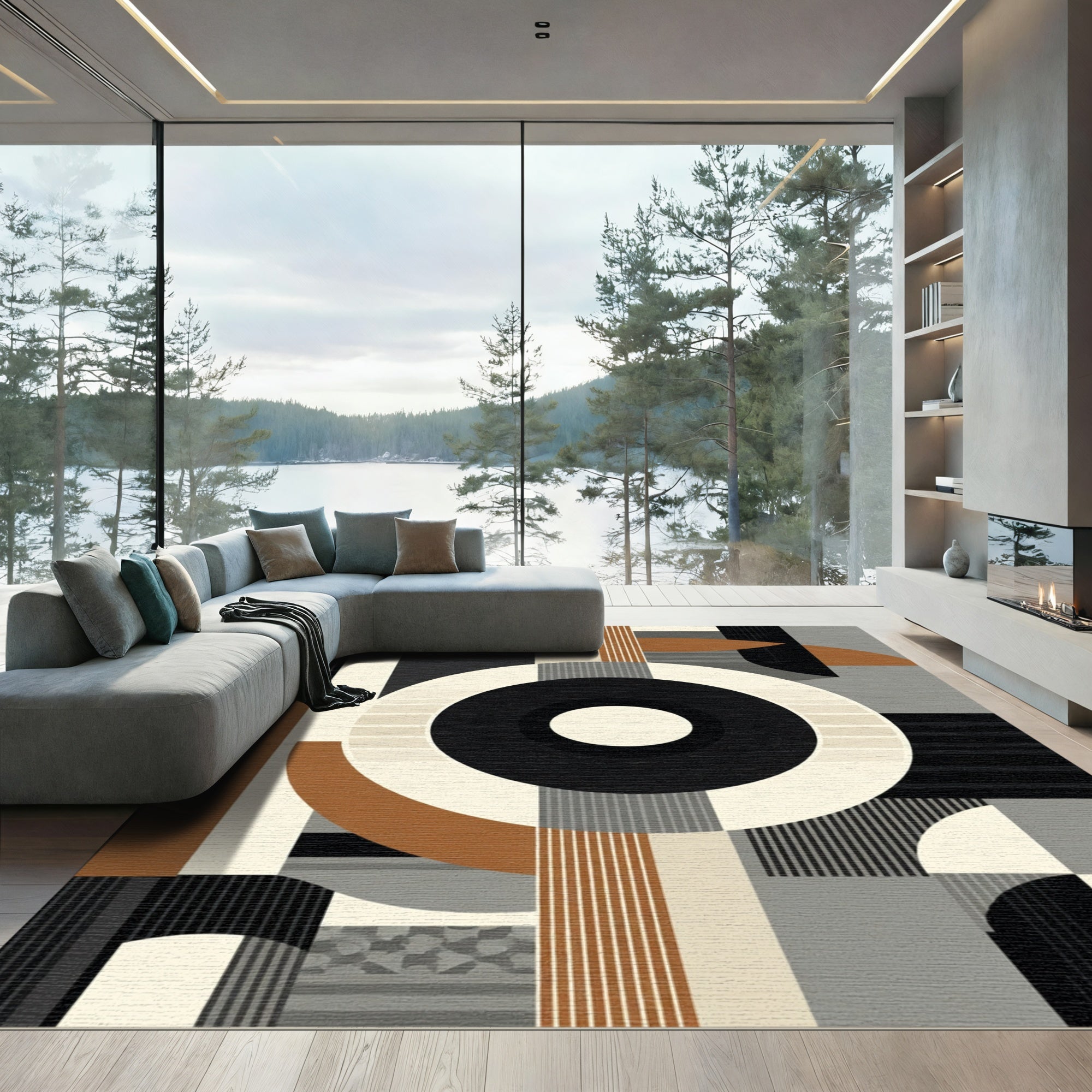 Terracotta Gray Abstract Circles Rug