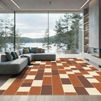 Terracotta Brown Cream Brickwork Rug