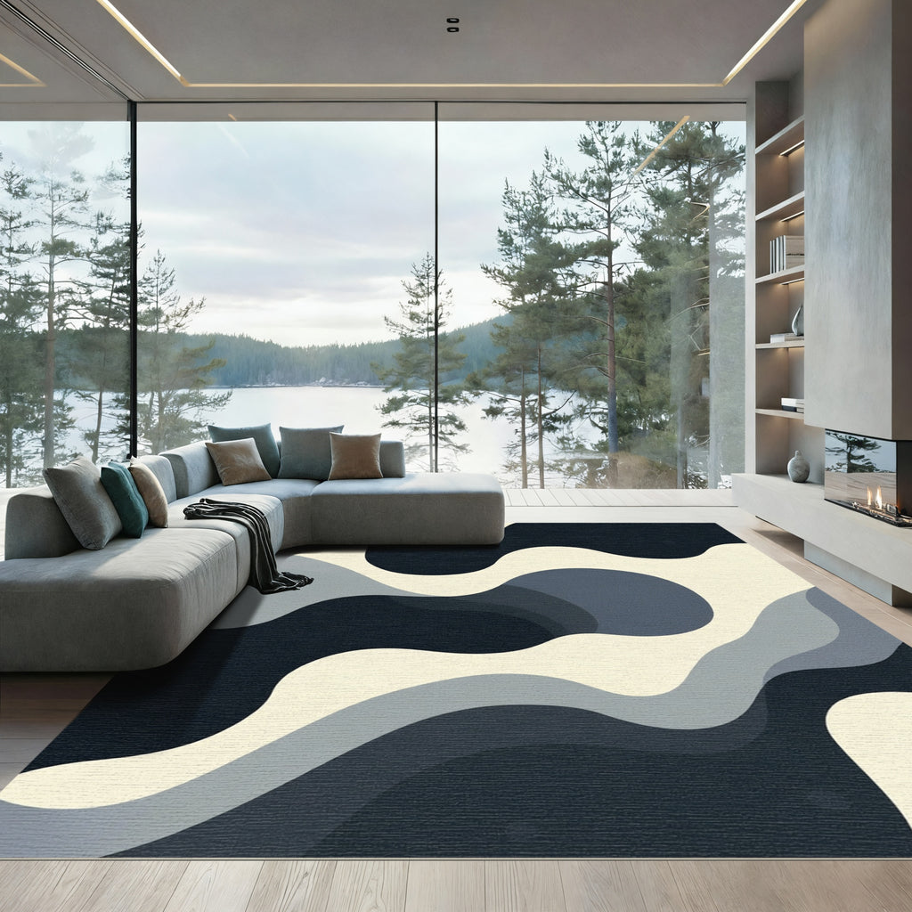 Cool Tones Wavy Abstract Rug