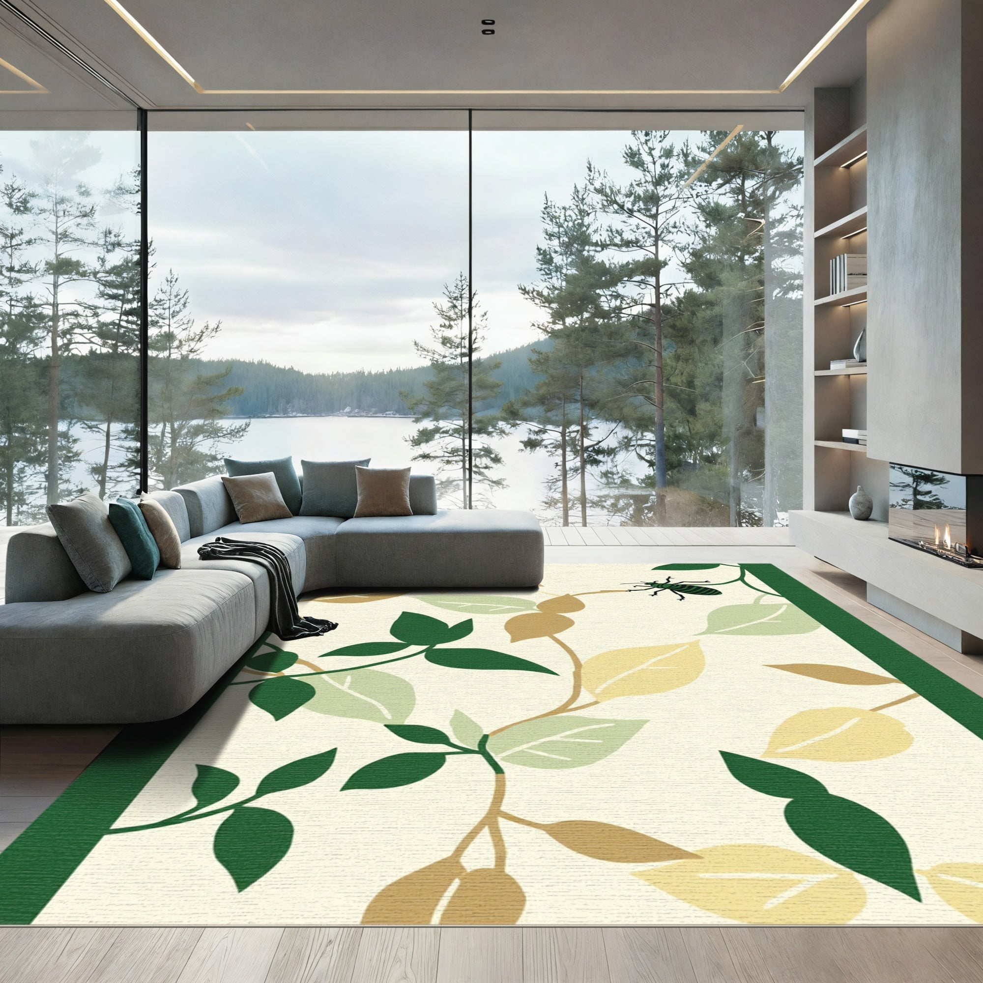Green Insects And Leaves Garden Rug