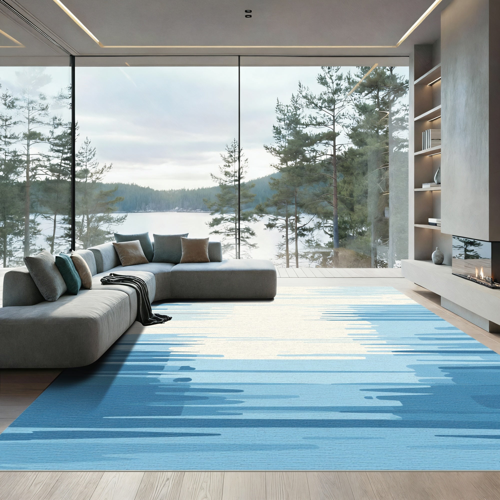 Oceanic Light Blue Abstract Stripes Rug