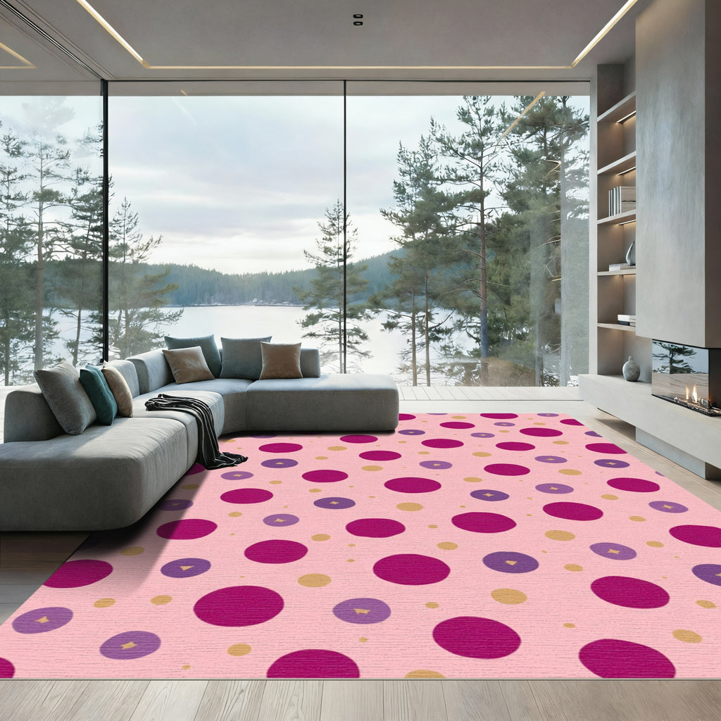 Pink Magenta Purple Gold Polka Dot Burst Rug