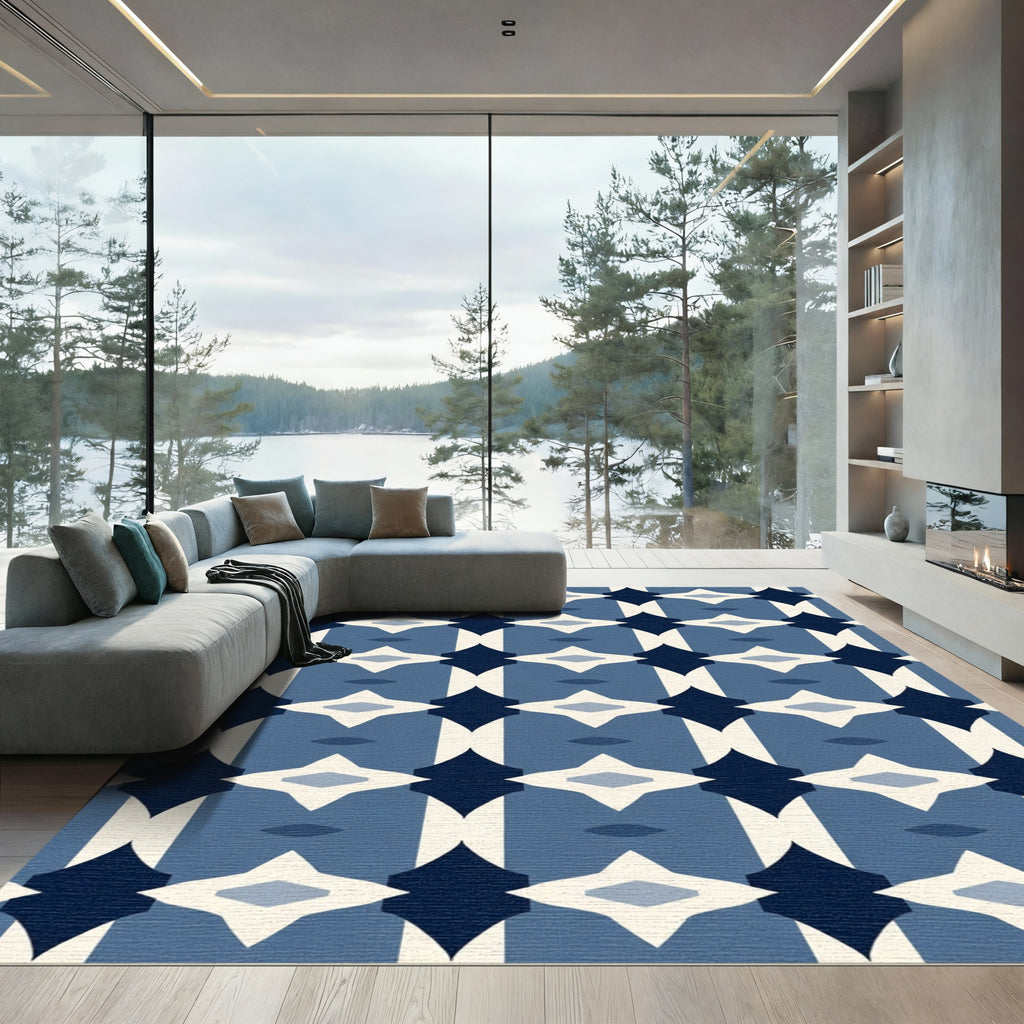 Navajo Blue Geometric Lattice Rug