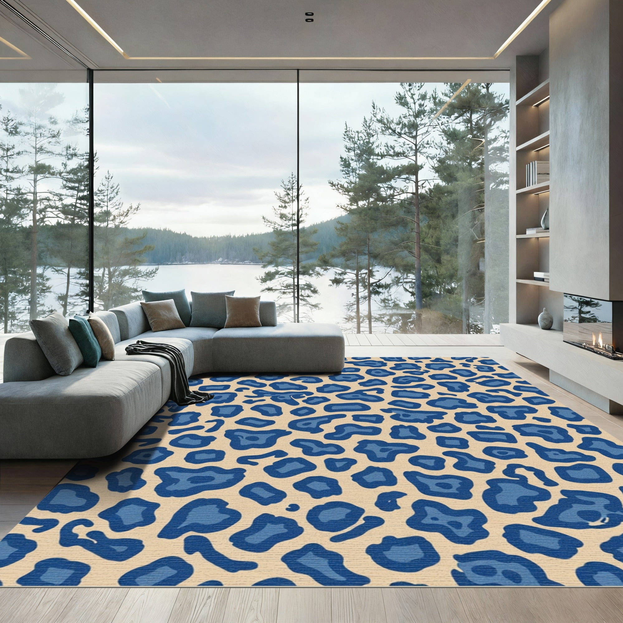 Modern Blue Leopard Spot Area Rug