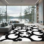 Retro Black White Floral Swirl Rug