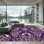 Purple Beige Symmetrical Floral Emblem Rug