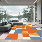 Vibrant Orange Blue Geometric Abstraction Rug