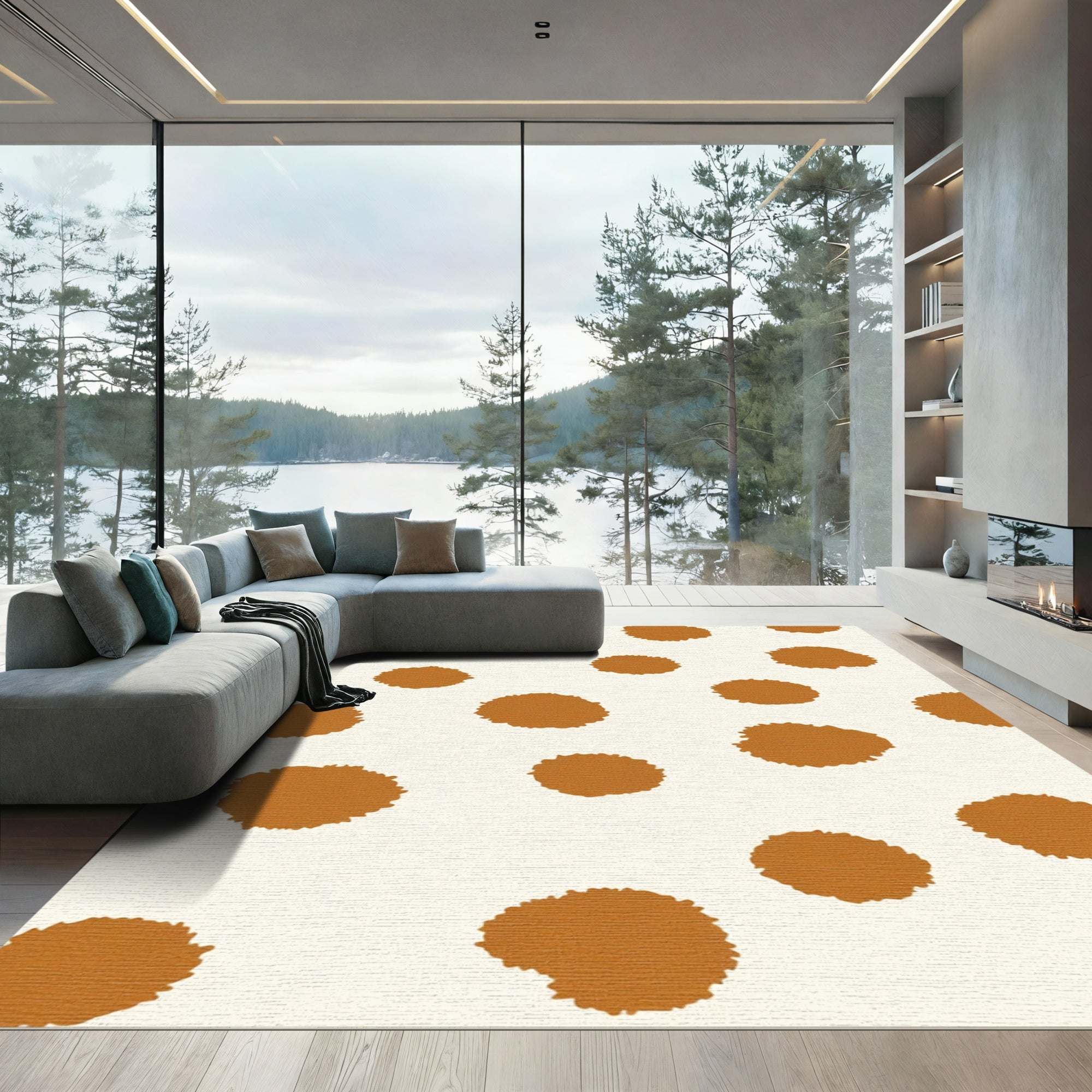 Warm Ochre Speckled Round Rug