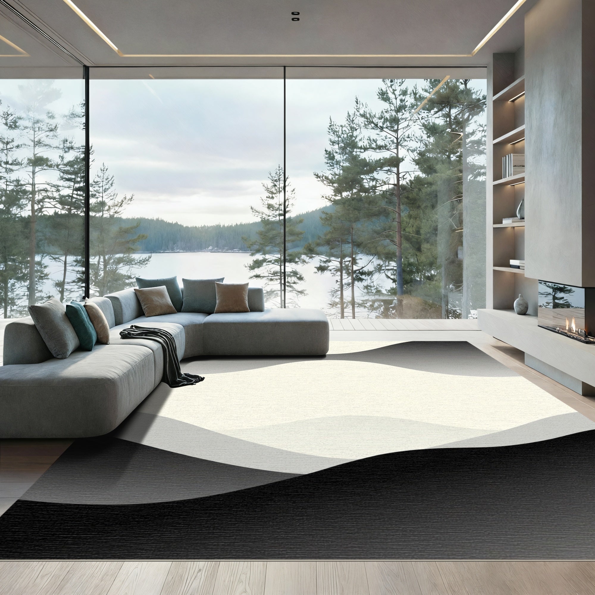 Monochromatic Gradient Wavy Landscape Rug