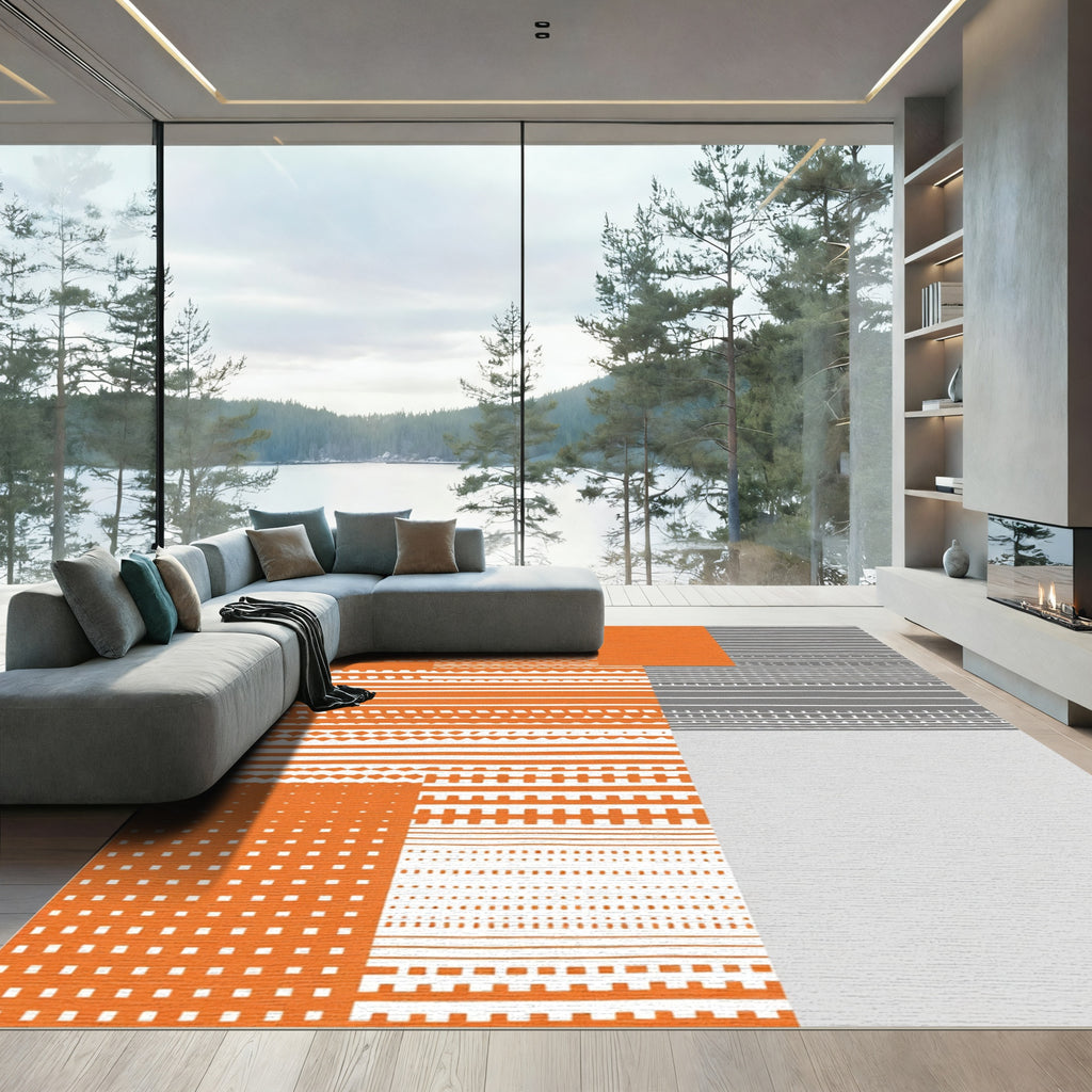 Orange and Gray Geometric Stripe Rug