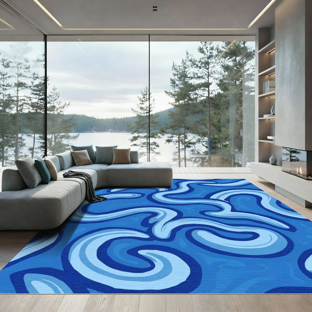 Deep Blue Swirl Organic Flow Rug