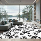 Abstract Black Whimsical Clover Spots Rug