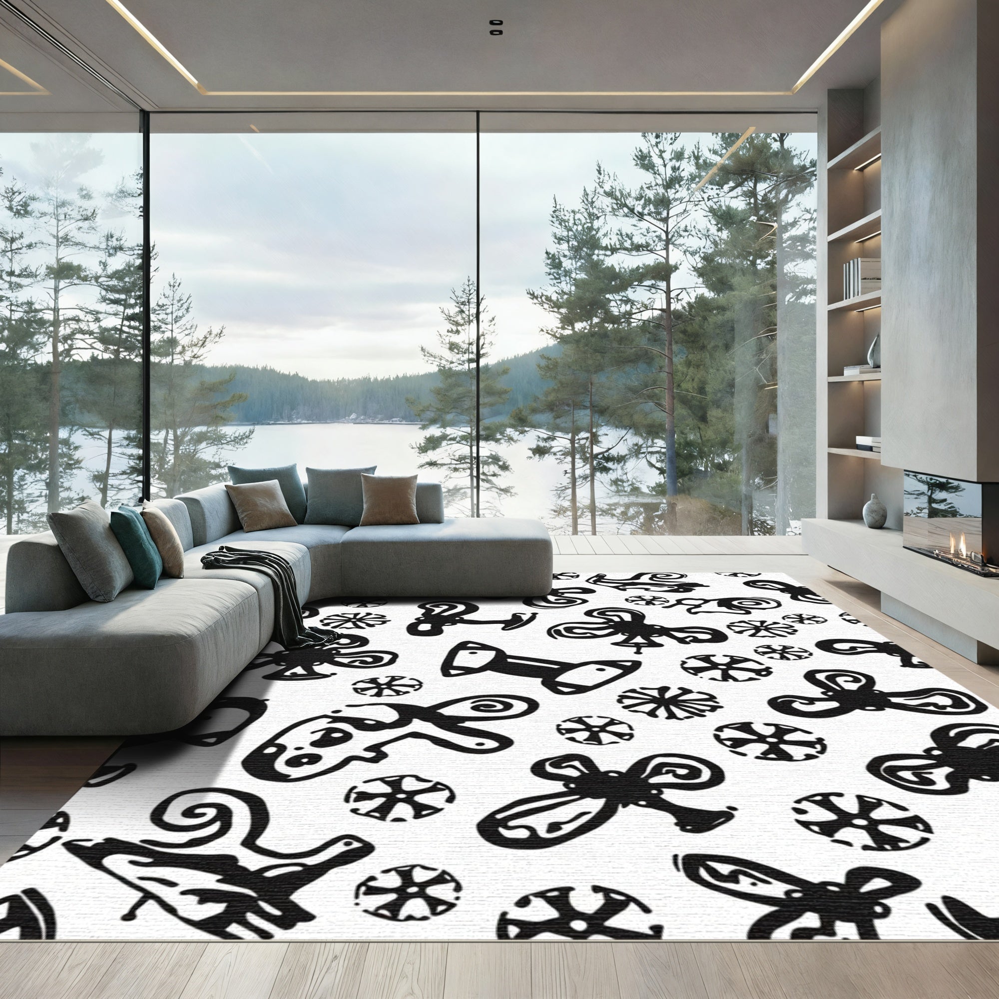 Abstract Black Whimsical Clover Spots Rug