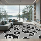 Abstract Black White Gray Organic Shapes Rug