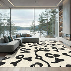 Abstract Black Botanical Cream Field Rug