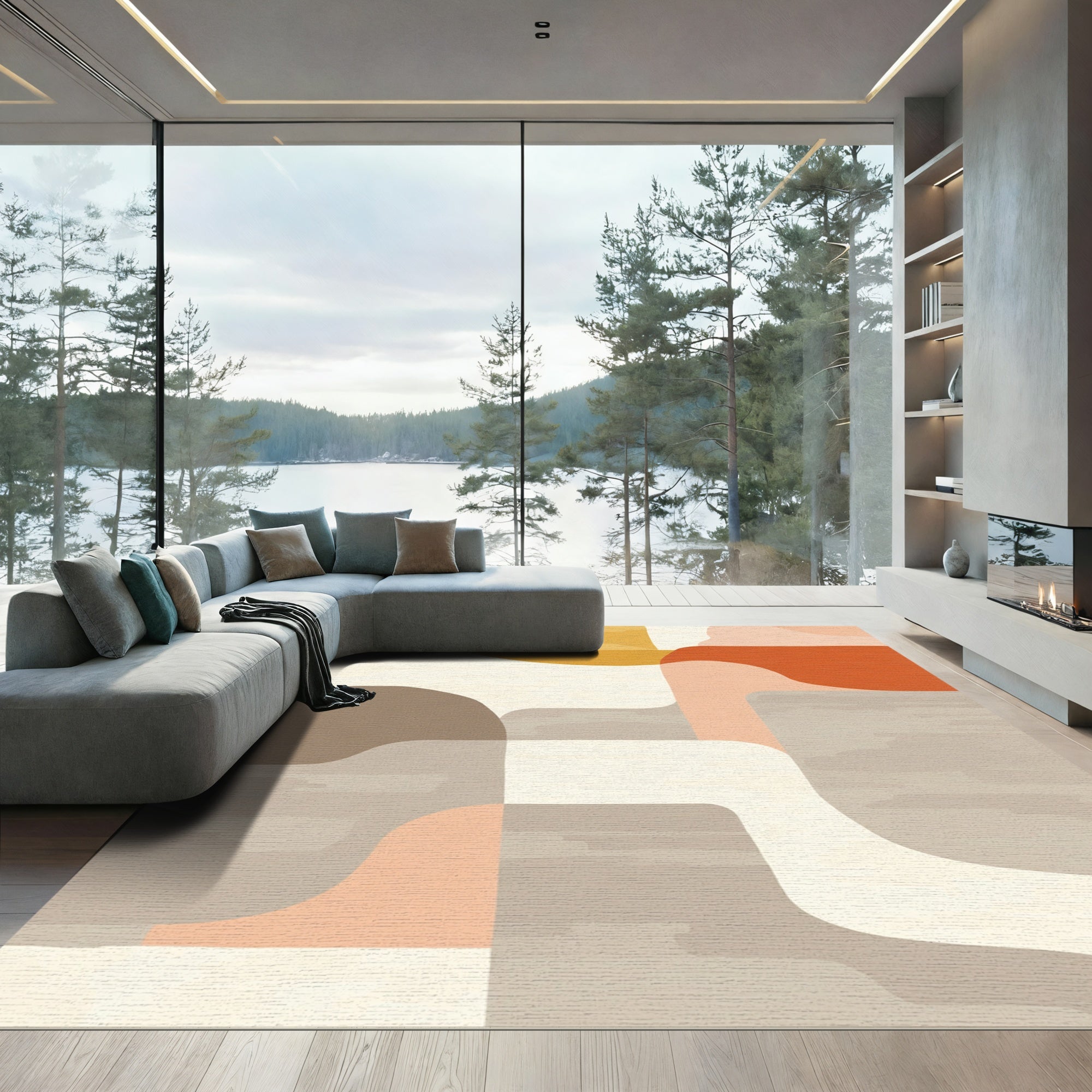 Retro Terracotta Abstract Blob Rug
