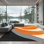 Orange Cream Gray Abstract Waves Rug