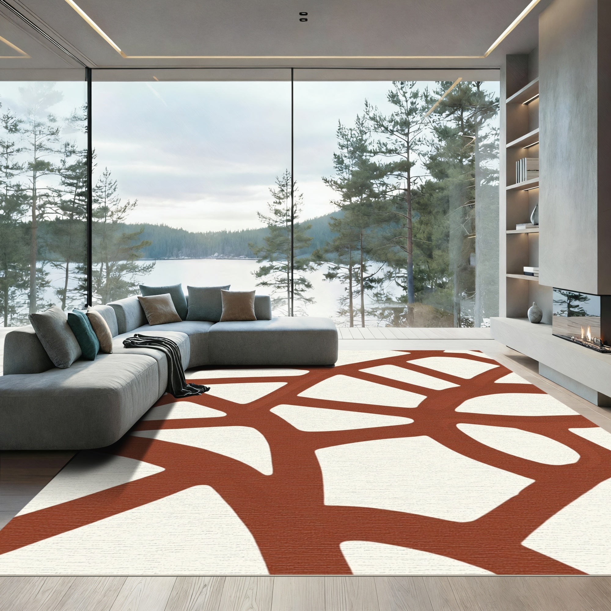 Terracotta Network Abstract Organic Rug
