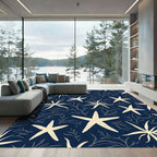 Cream Starfish Upon Navy Coral Rug