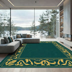 Emerald Green Golden Scrollwork Frame Rug