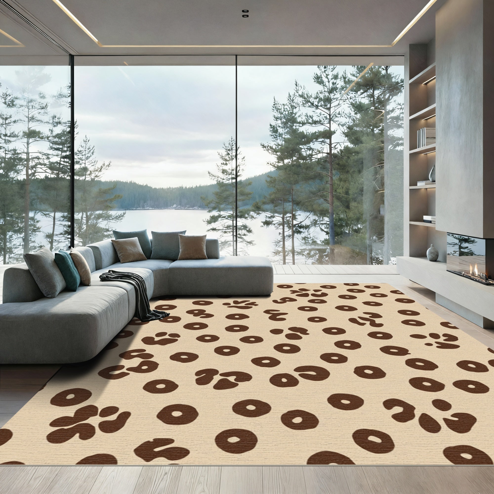 Brown Paw Print Spot Medley Rug