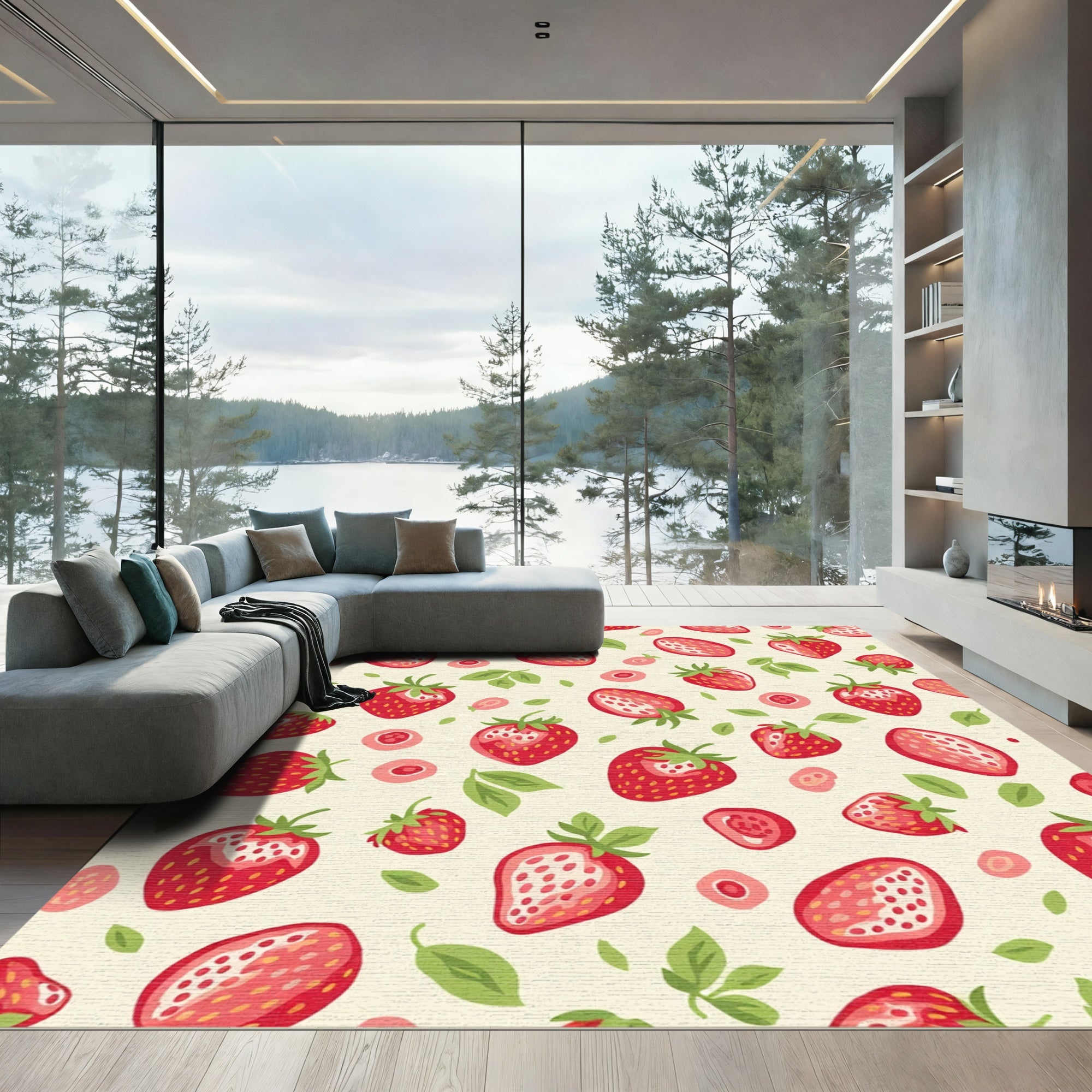 Summer Strawberry Patch Fruit Garden Rug