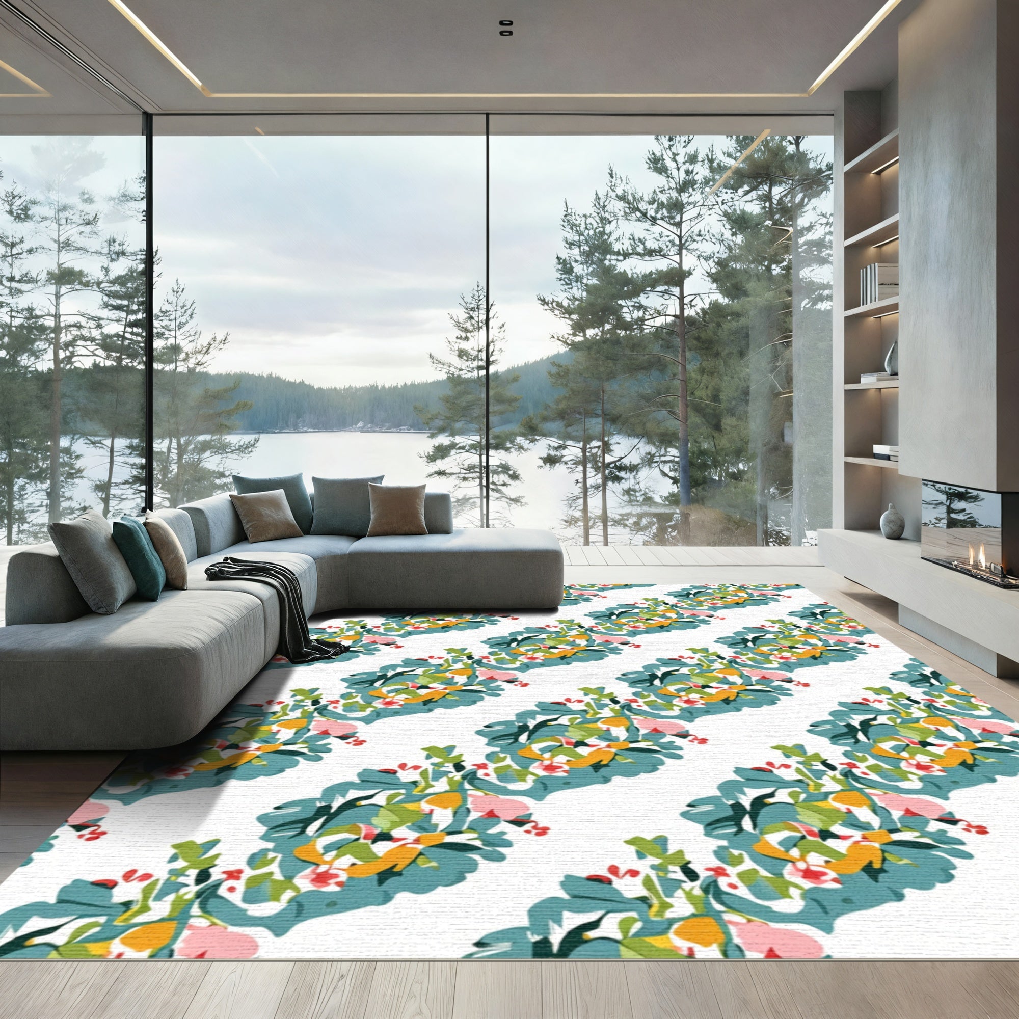 Colorful Abstract Floral Branch Arrangement Rug