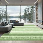 Muted Green Striped Geometric Blend Rug