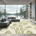 Olive Green Branch Botanic Print Rug