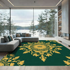 Emerald Green Golden Floral Medallion Rug