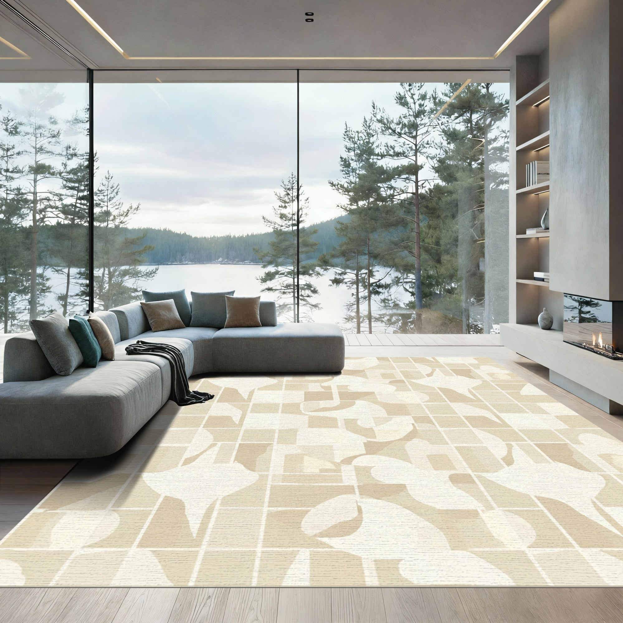 Soft Organic Forms Grid Rug