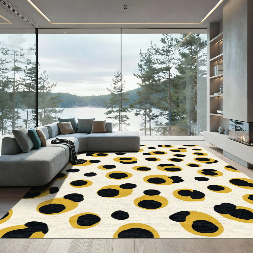 Muted Yellow Black Spotted Shapes Rug