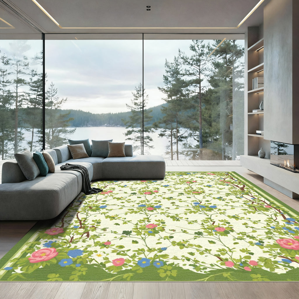 Whimsical Pink Blue Floral Vine Rug