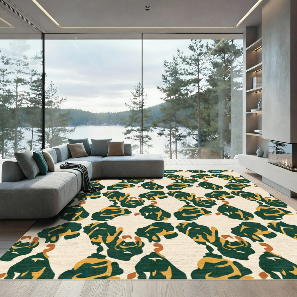 Deep Forest Abstract Organic Shapes Rug