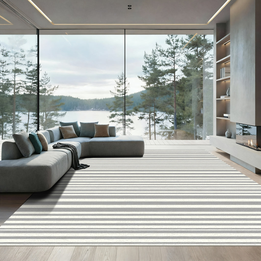 Cream and Gray Subtle Stripe Rug