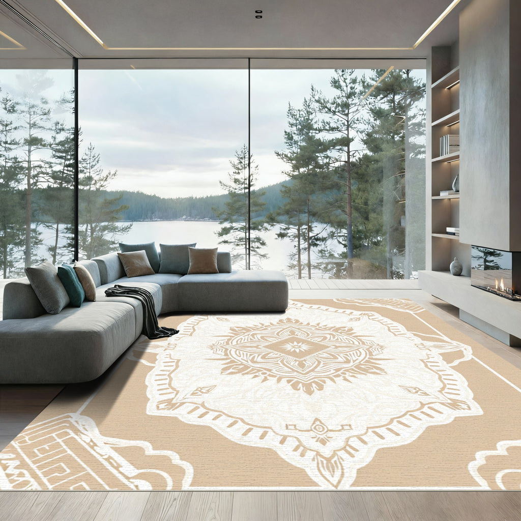 Neutral Beige Intricate Mandala Rug