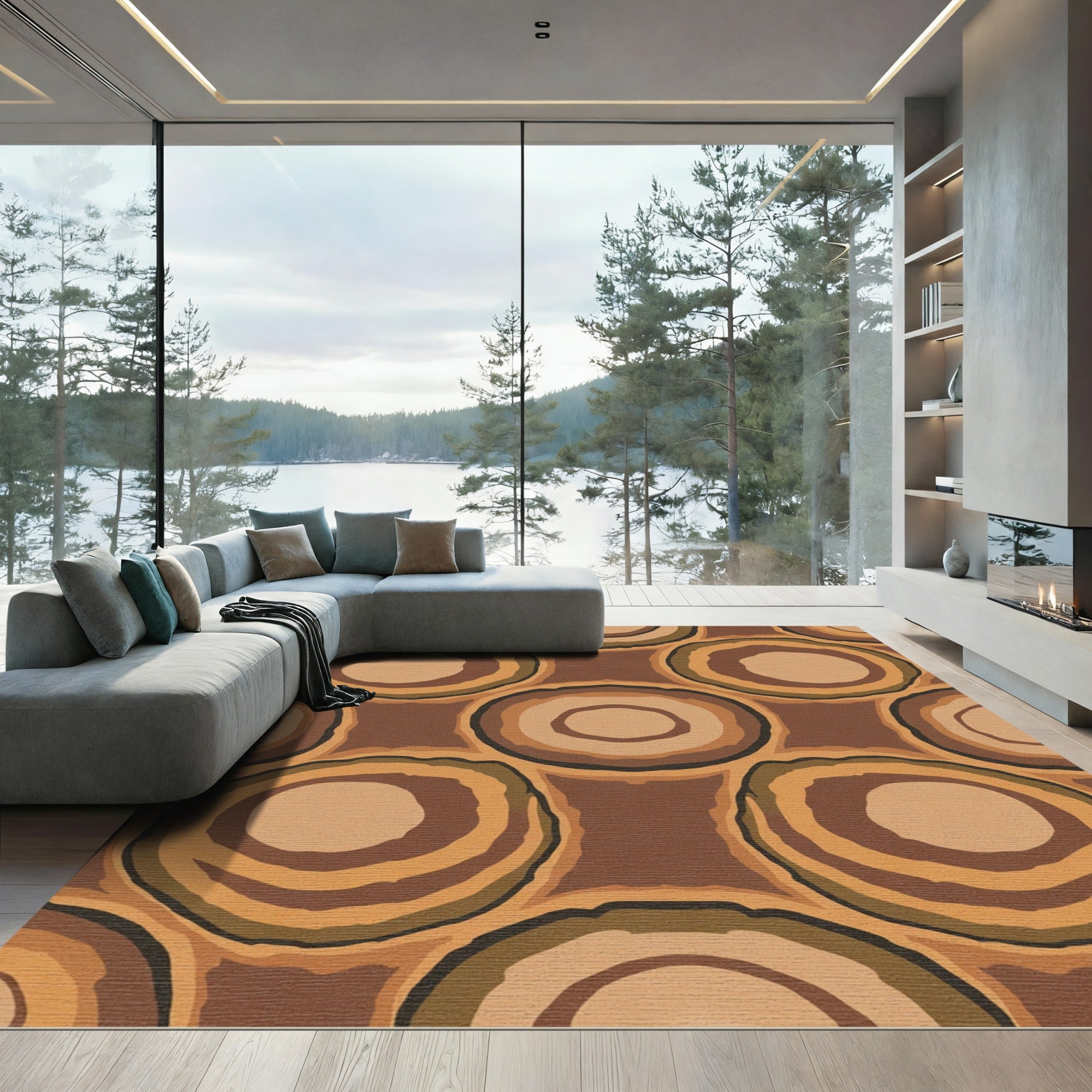 Earthy Tone Concentric Circles Rug
