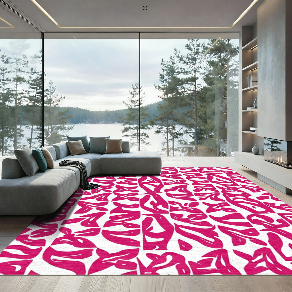 Bold Magenta Organic Abstract Collage Rug