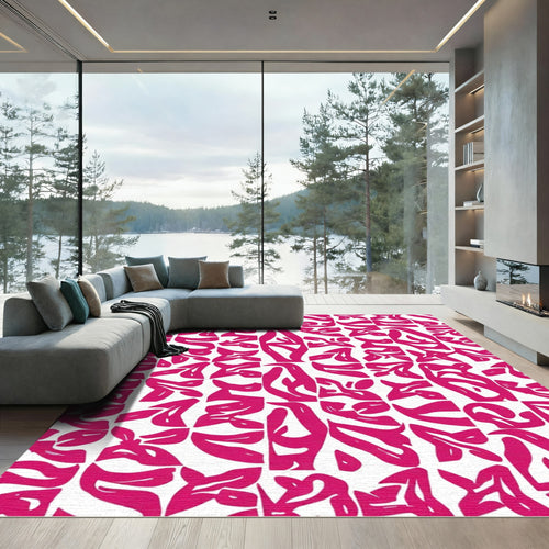 Bold Magenta Organic Abstract Collage Rug