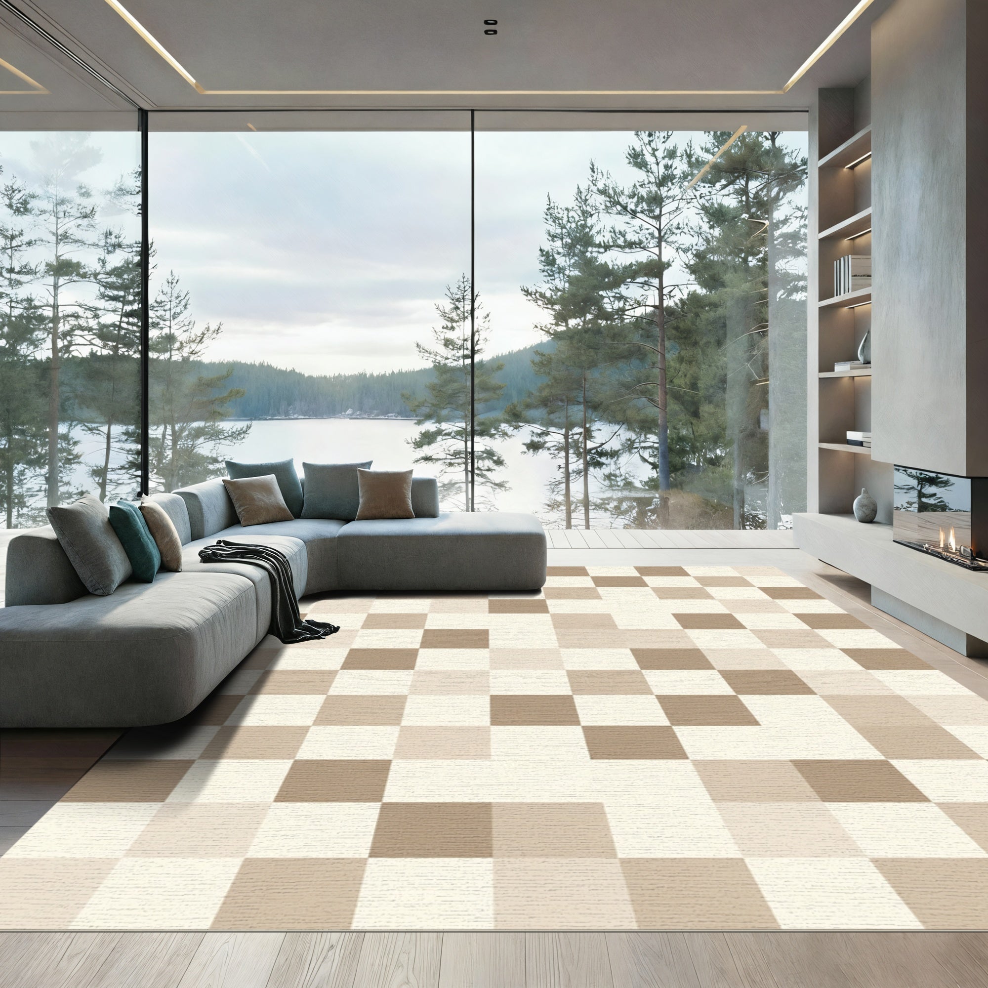 Neutral Tone Abstract Square Collection Rug
