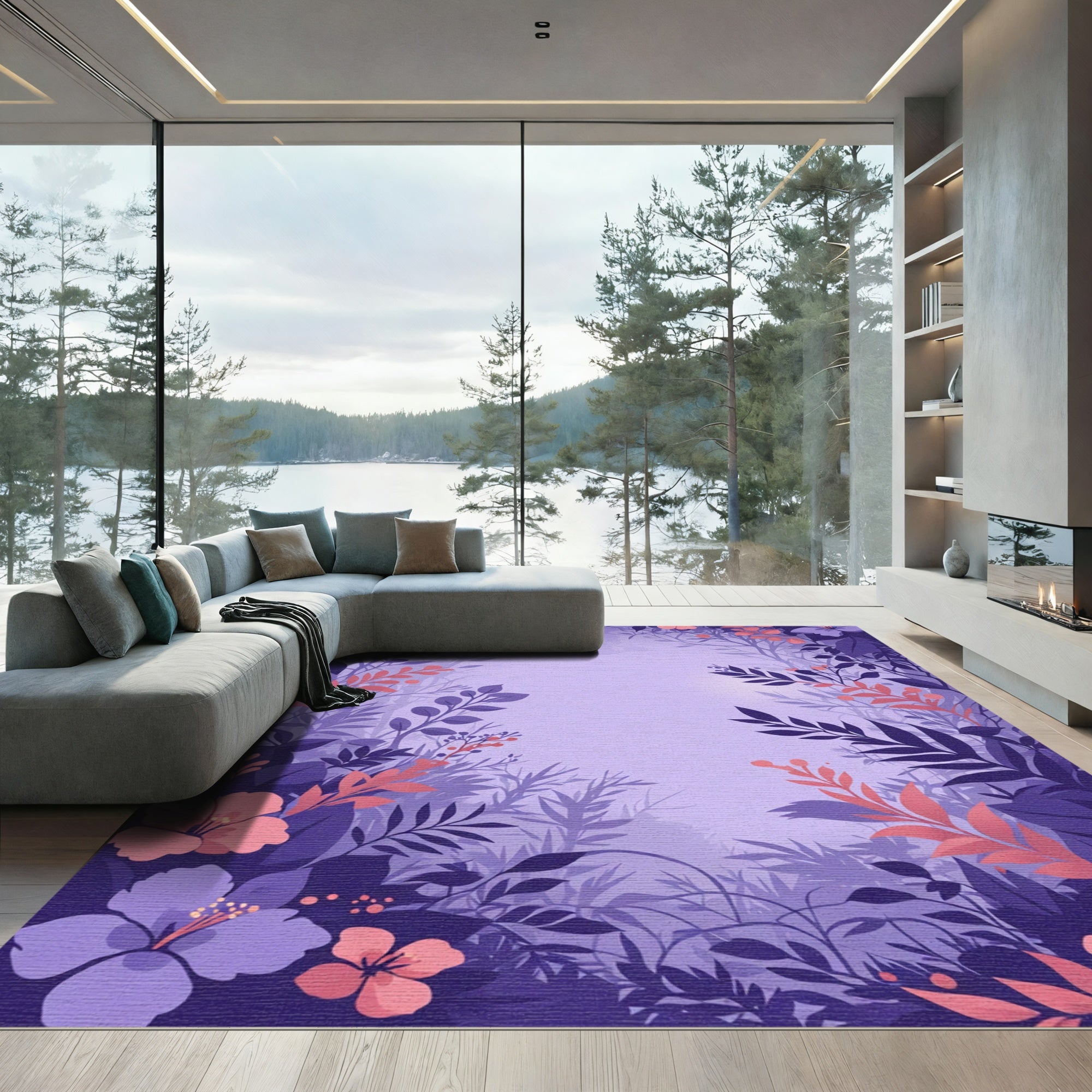 Purple Coral Floral Forest Canopy Rug