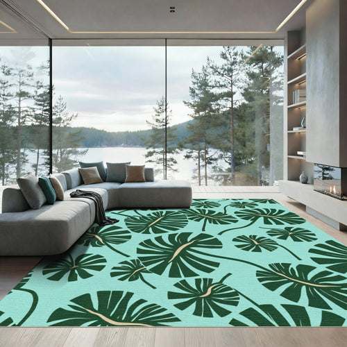 Aqua Green Monstera Leaf Mural Rug