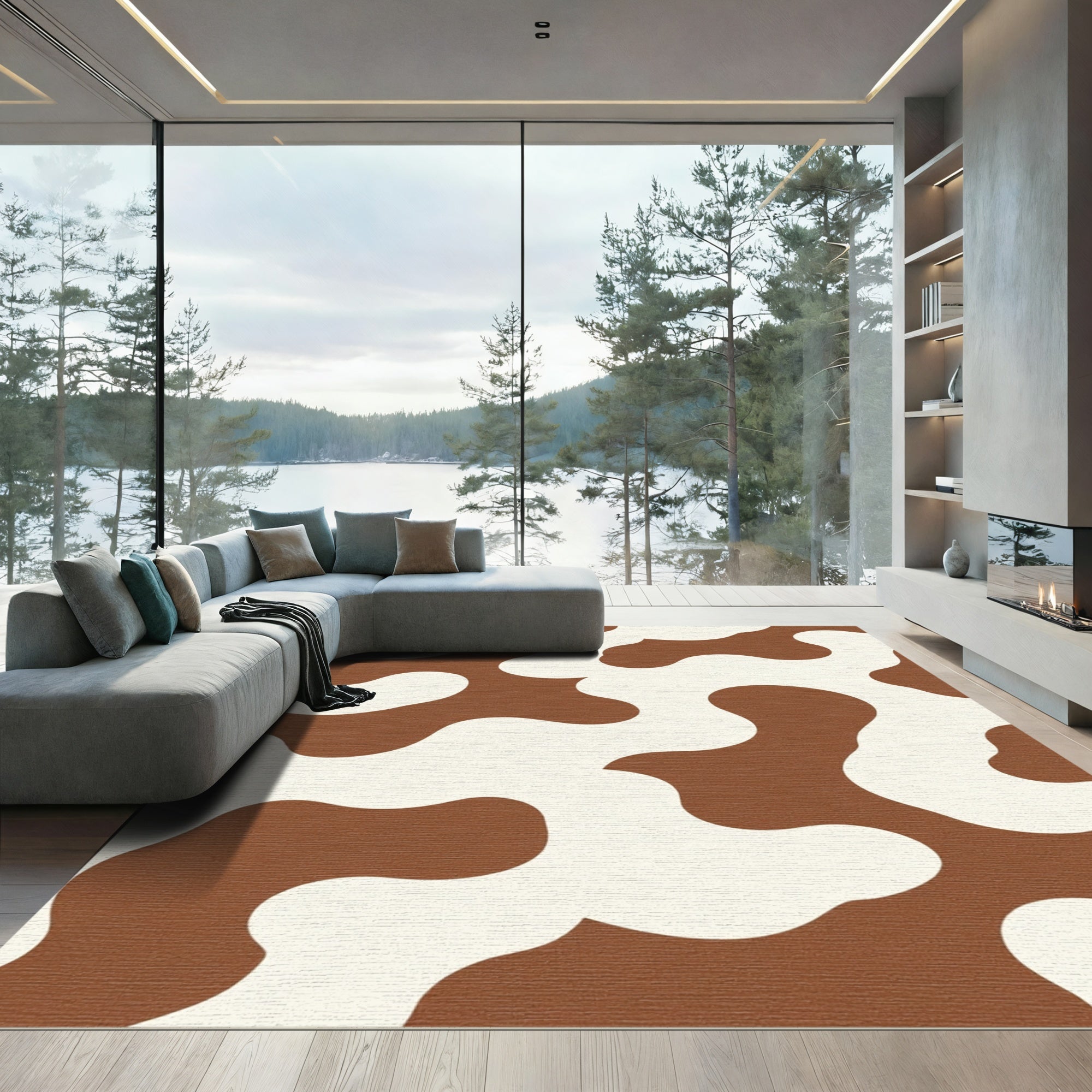 Brown White Amoeba Organic Rug