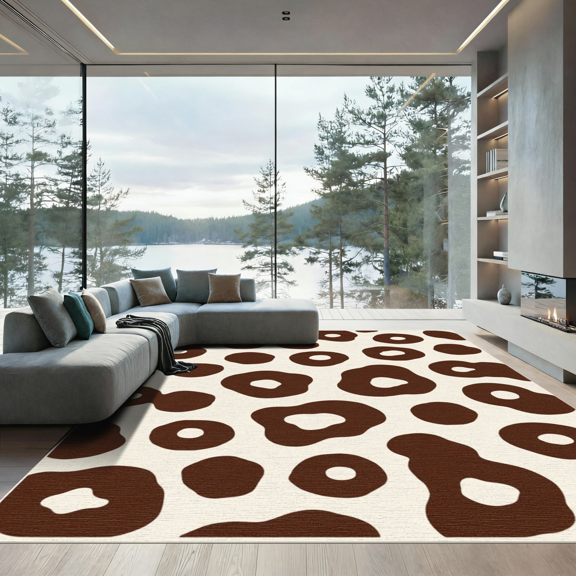 Brown Cream Abstract Spots Rug