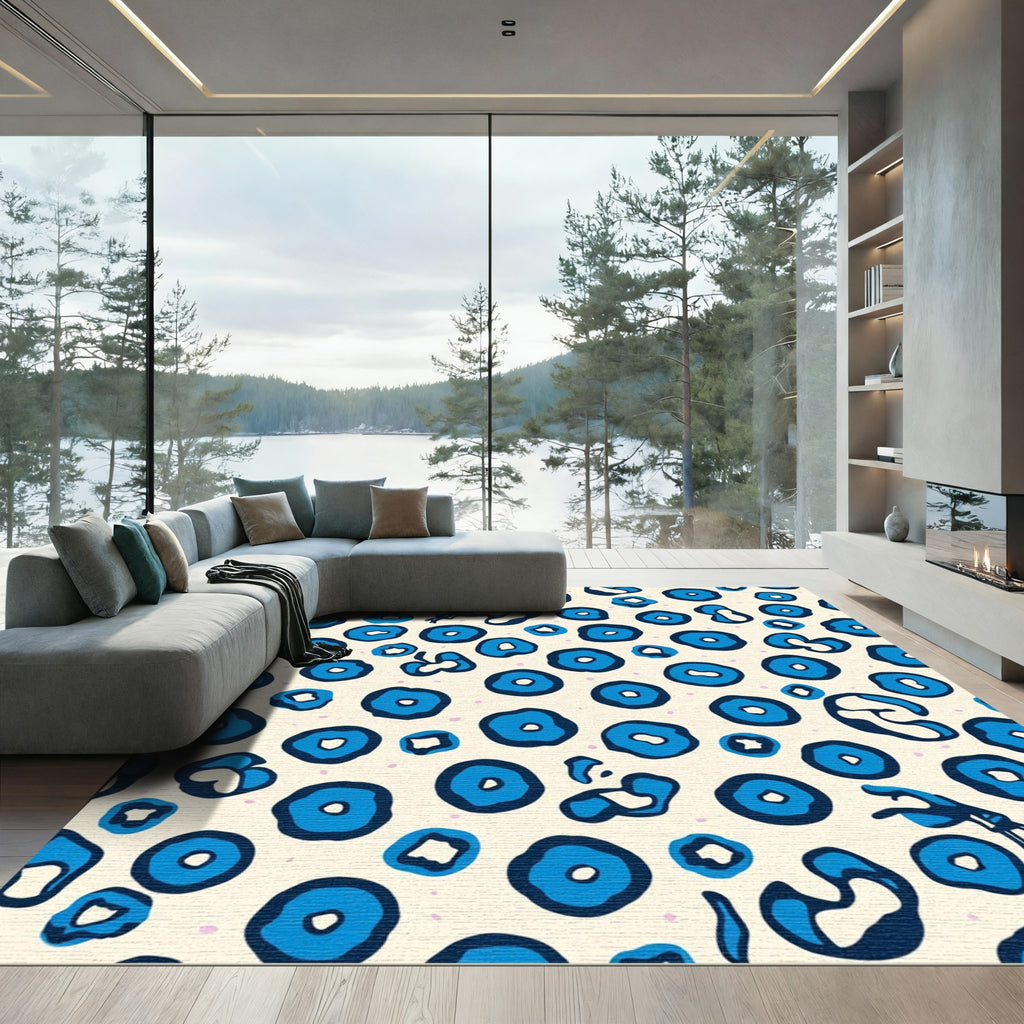 Blue Jagged Circles And Snakes Rug