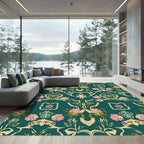 Teal Floral Scrollwork With Pink Accents Rug