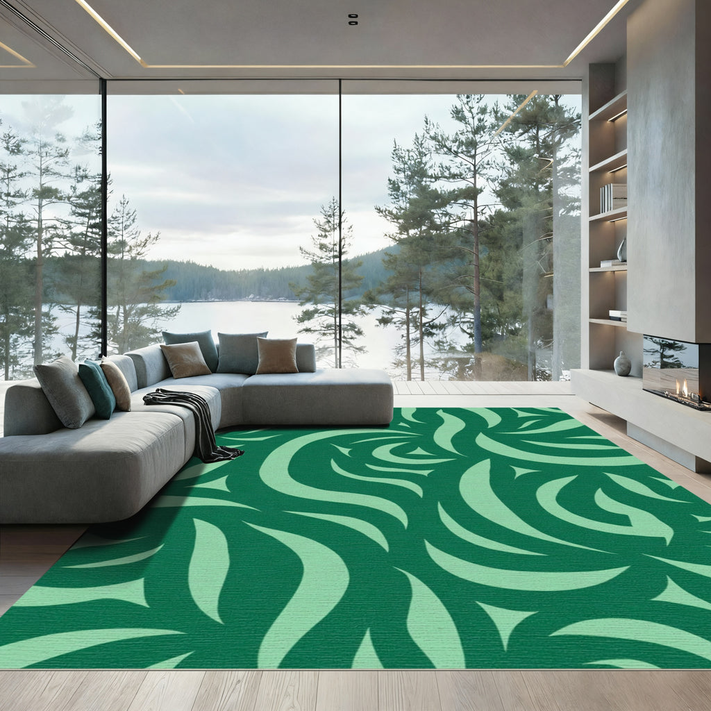 Forest Green Swirling Wave Rug
