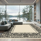 Black Baroque Floral Scroll Border Rug
