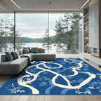 Cream Branches Blossom Blue Field Rug